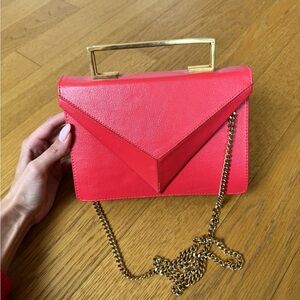Red Envelope Crossbody with Gold Handle and Chain